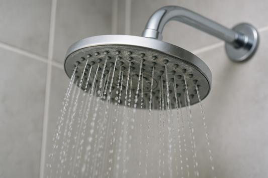Showerhead spraying water unevenly due to biofilm and limescale buildup